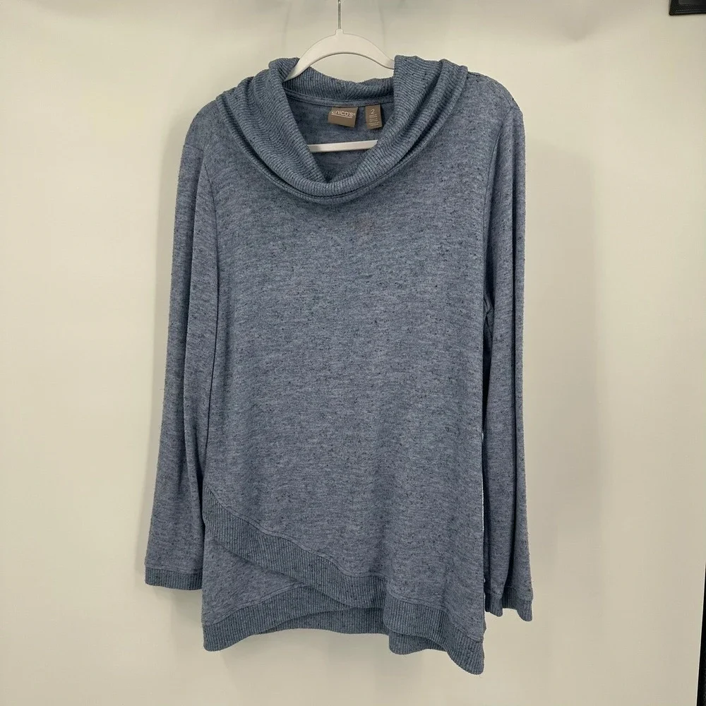 Chicos Womens Minimalist Cowl Neck Top Size 2 US M Contemporary Elevated Basic